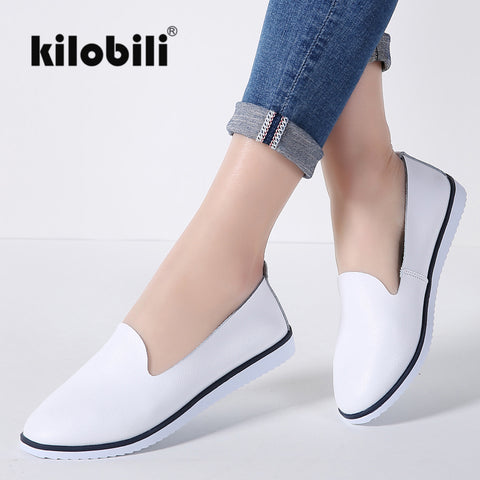 kilobili Women Ballet Flats Shoes Genuine Leather Slip on ladies Shallow Moccasins Casual Shoes