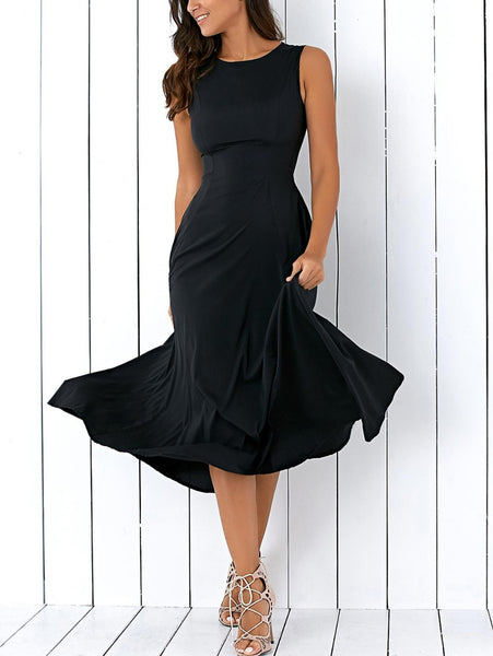 Gamiss 2018 Women Sleeveless Dresses Casual Round Neck Loose Fitting Midi Dresses