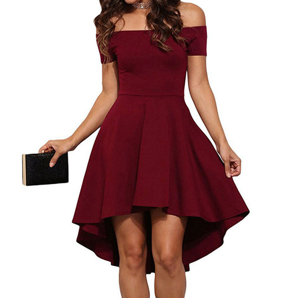 Sexy Off the Shoulder Asymmetrical Hem Summer Dress 2018 Women Elegant Solid