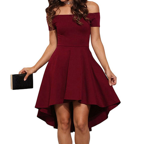 Sexy Off the Shoulder Asymmetrical Hem Summer Dress 2018 Women Elegant Solid