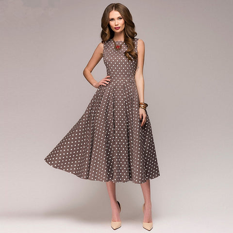 Vintage dress 2018 Summer New sleeveless O-neck vestidos Women elegant