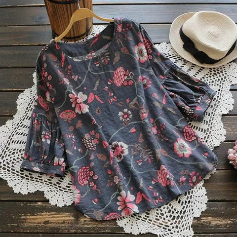 2018 Summer ZANZEA Women Floral Print Blouse 3/4 Lantern Sleeve Shirt Casual Femme Chemise
