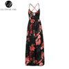 Lily Rosie Girl Red Floral Print Sexy Lace Up V Neck Women Maxi Dresses Summer Split