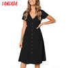 Tangada 2018 summer cotton dress women tunic v neck short sleeve pink midi dresses