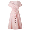Tangada 2018 summer cotton dress women tunic v neck short sleeve pink midi dresses