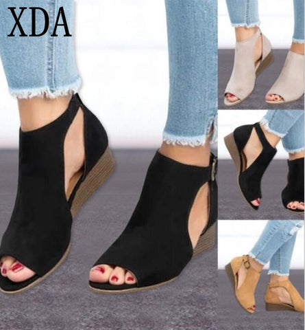 XDA 2018 woman wedge buckles fish mouth sandals gladiator women sandals