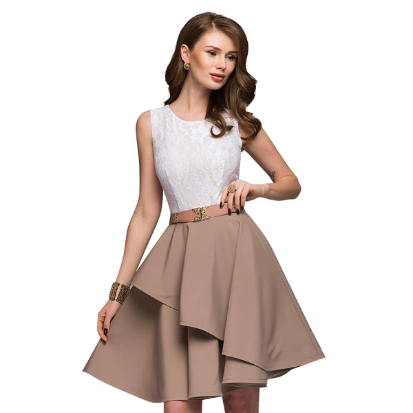 Lace Dress 2018 Women's New Fashion Summer Beach Sleeveless Flare Dresses Mini A-Line Party