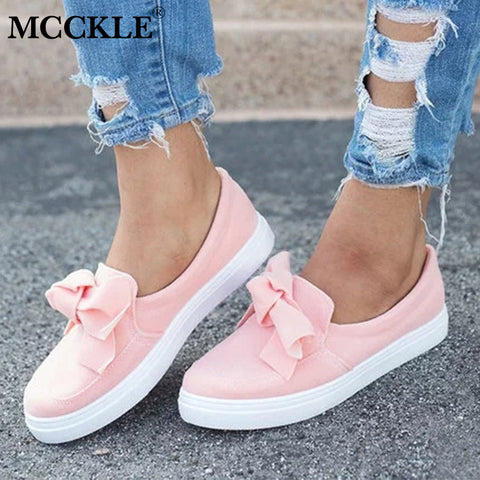 MCCKLE Women Loafers Plus Size Platform Slip On Bowtie Flat Shoes Sewing Casual