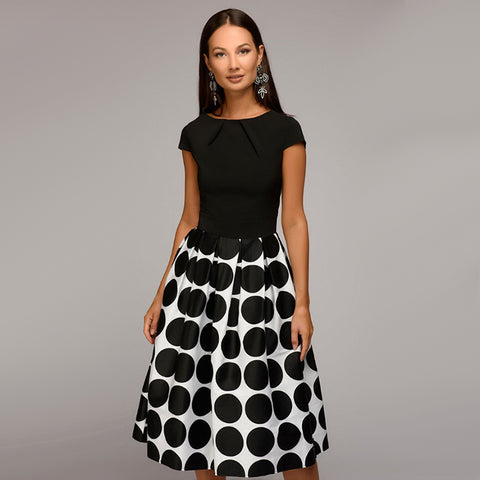 Women Fit and Flare Party Dress Vintage Dot Print Summer Casual Dress 2018 Summer