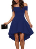 2018 Summer Dress Women's Sexy Off the Shoulder Asymmetrical Hem Slash Neck Short Sleeves