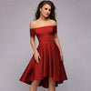 2018 Summer Dress Women's Sexy Off the Shoulder Asymmetrical Hem Slash Neck Short Sleeves