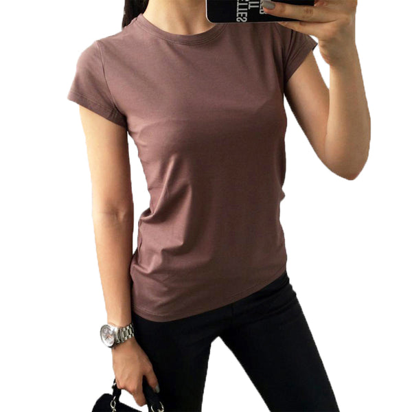Plain T Shirt Women Cotton Elastic Basic T-shirts Female Casual Fashion Tops Short Sleeve