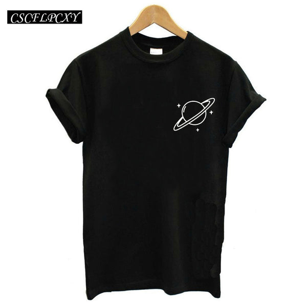 Women T Shirts Street Fashion Slim Summer Black T Shirt Women 2017 New Planet Print Casual