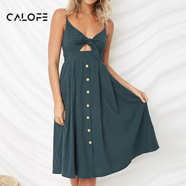 CALOFE Sexy Party Dress Women Sexy Bodycon Ladies Sundress Spaghetti Strap Backless